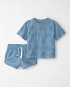 Baby Girl 2-Piece Terry Top & Short Set Made with Organic Cotton in Blue Seashells, image 1 of 5 slides