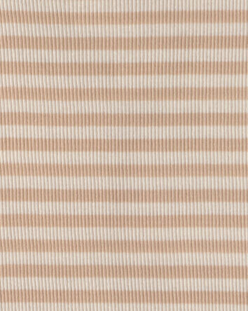 Girls Stripe Ribbed Top - Brown/Ivory, 