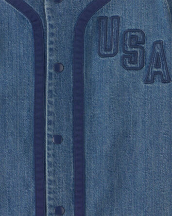 Boys 'USA' Denim Short-Sleeve Button-Down Shirt - Medium Wash, 