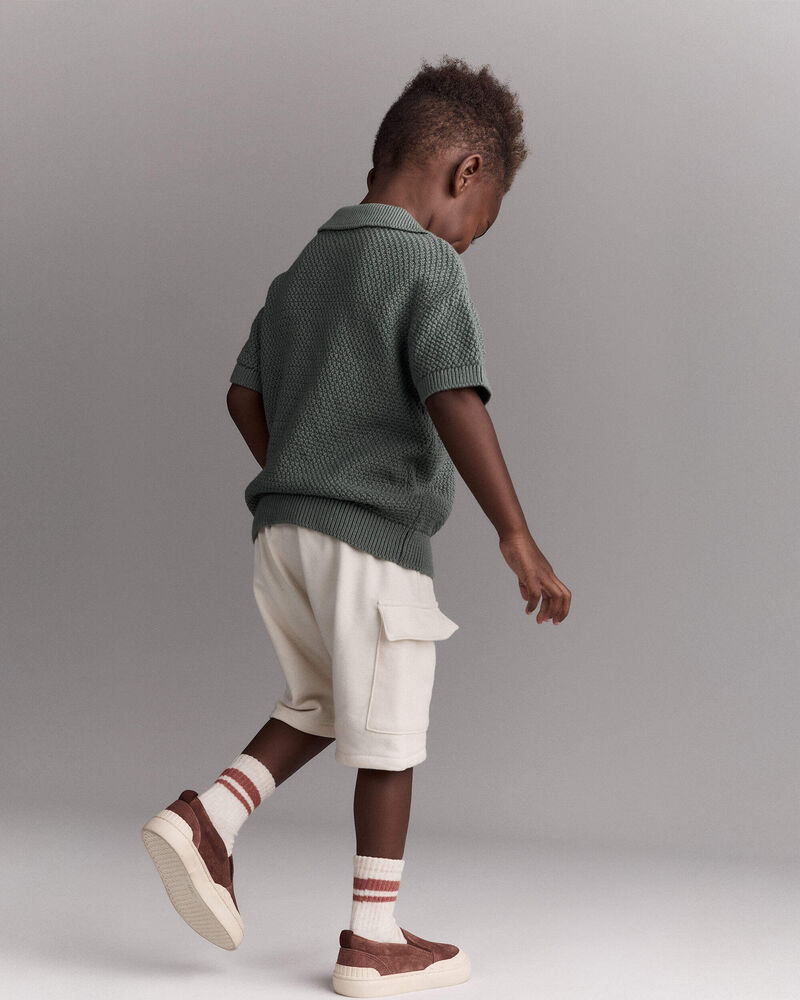 Toddler Boy French Terry Cargo Short with Pockets - Cream, image 4 of 7 slides
