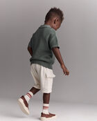 Toddler Boy French Terry Cargo Short with Pockets - Cream, image 4 of 7 slides
