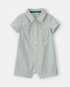 Baby Boy Stripe Short-Sleeve Romper - Green/White, image 1 of 3 slides