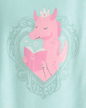 Baby Girl 4-Piece Fairy Tale Dragon 100% Cotton Short-Sleeve Snug Fit Pajama Set - Blue/Ivory, 