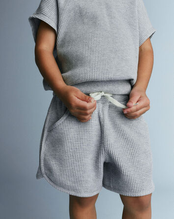 Toddler Waffle Knit Dolphin-Hem Short - Heather Grey, 