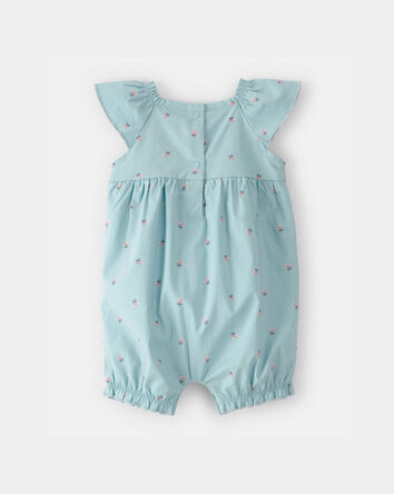Baby Girl Ladybug Flutter-Sleeve Romper - Blue, 