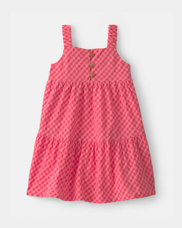Baby Girl Gingham Tiered Dress - Coral, 