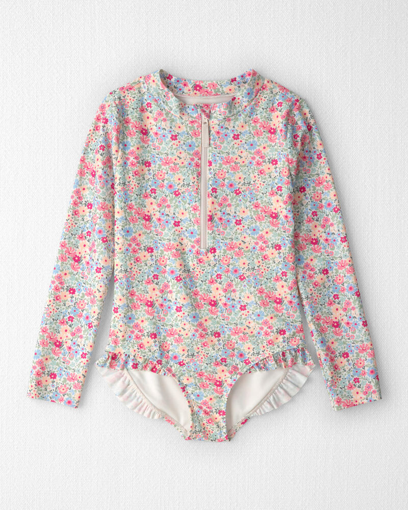 Girls Recycled Rashguard Swimsuit in Meadow Mix, image 1 of 5 slides