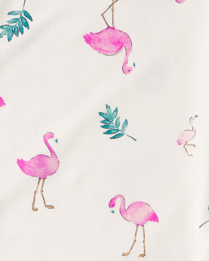 Girls Flamingo PurelySoft Short-Sleeve Snug Fit 2-Piece Pajama Set - Ivory, image 4 of 7 slides