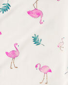 Girls Flamingo PurelySoft Short-Sleeve Snug Fit 2-Piece Pajama Set - Ivory, image 4 of 7 slides