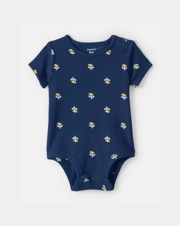 Baby Girl Floral Graphic Bodysuit - Blue, 