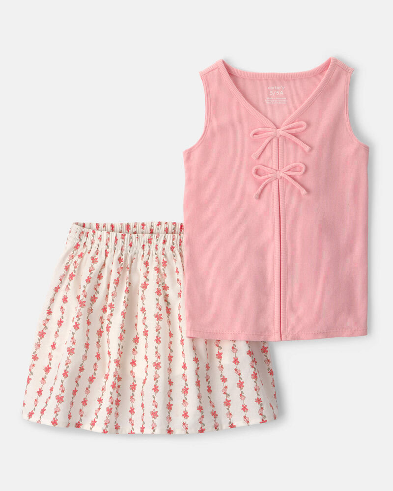 Girls 2-Piece Floral Sleeveless Top & Skort Set - Pink, image 1 of 5 slides