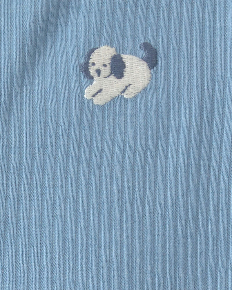 Baby Boy Dog Cotton 2-Way Zip Sleep & Play Pajamas - Blue, image 2 of 4 slides