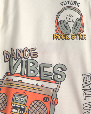Boys 'Dance Vibes' 100% Cotton 4-Piece Pajama Set - Ivory/Orange, 
