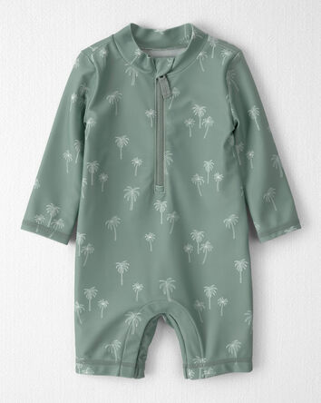 Baby Boy Recycled Long-Sleeve Rashguard Swimsuit in Palm Tree, 