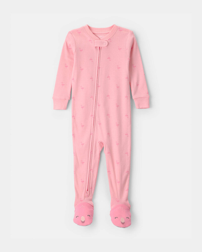 Toddler Girl Flamingo 100% Cotton Snug Fit 1-Piece Pajama - Pink, image 1 of 4 slides