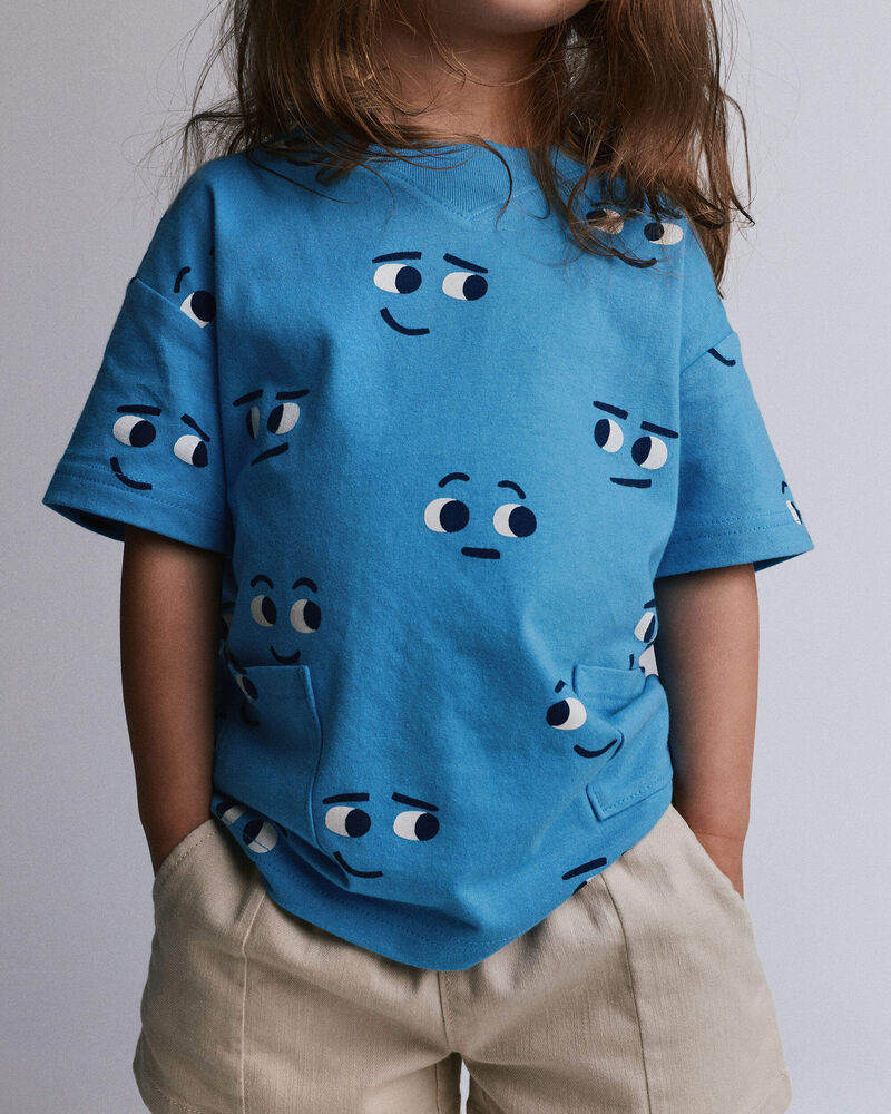 Toddler Otter Pocket Tee in Face Print - Blue, image 3 of 5 slides