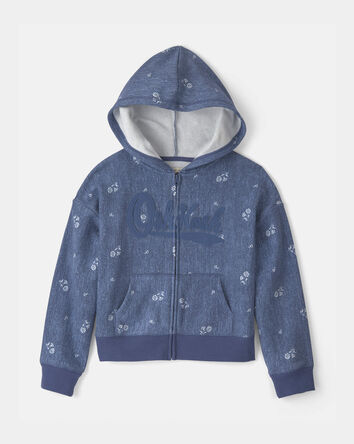 Girls Floral OshKosh Logo Zip-Up Hoodie - Blue, 