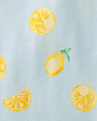 Girls Lemon 100% Cotton Snug Fit 4-Piece Pajama Set - Blue/Yellow, image 3 of 4 slides