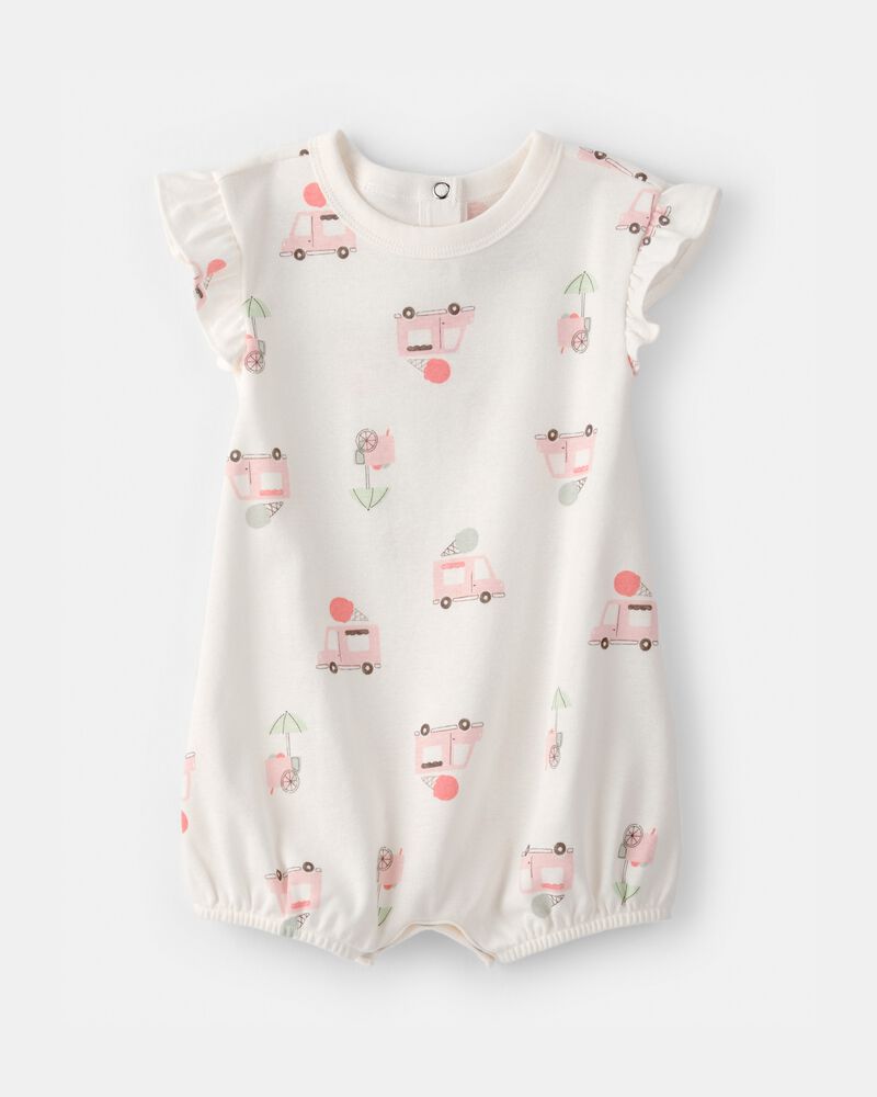 Baby Girl Ice Cream Truck Short-Sleeve Romper - White, image 1 of 3 slides