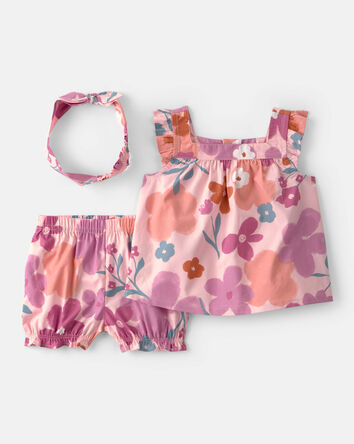 Baby Girl 3-Piece Floral Tank and Shorts Set - Pink, 