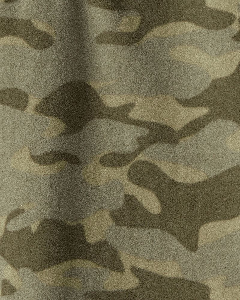 Boys Camouflage Microfleece Quarter-Zip Pullover - Green, image 2 of 3 slides