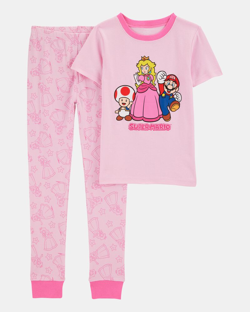 Kid Super Mario Bros&trade; Snug Fit Cotton 2-Piece Pajamas - Pink, image 1 of 3 slides
