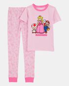 Kid Super Mario Bros&trade; Snug Fit Cotton 2-Piece Pajamas - Pink, image 1 of 3 slides