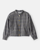 Girls Plaid Cotton Long-Sleeve Fashion Jacket - Grey, image 1 of 4 slides