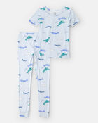 Boys Whale PurelySoft Short-Sleeve Snug Fit 2-Piece Pajama Set - Blue, image 1 of 7 slides