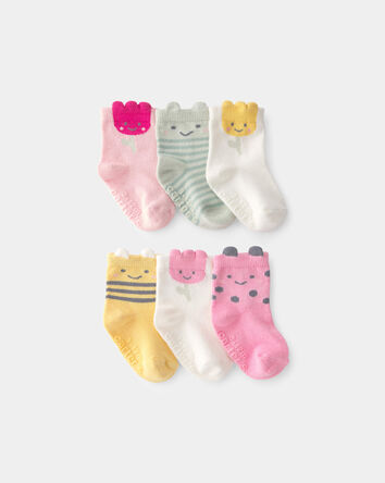 Baby Girl 6-Pack Floral Critter Socks - Pink/Yellow, 