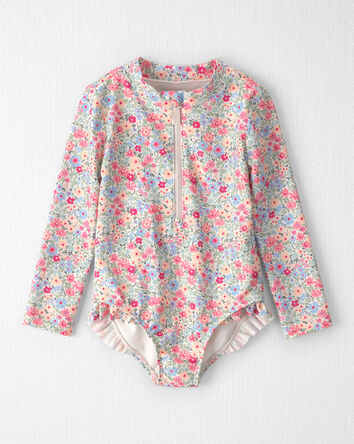 Toddler Girl Recycled Rashguard Swimsuit in Meadow Mix, 