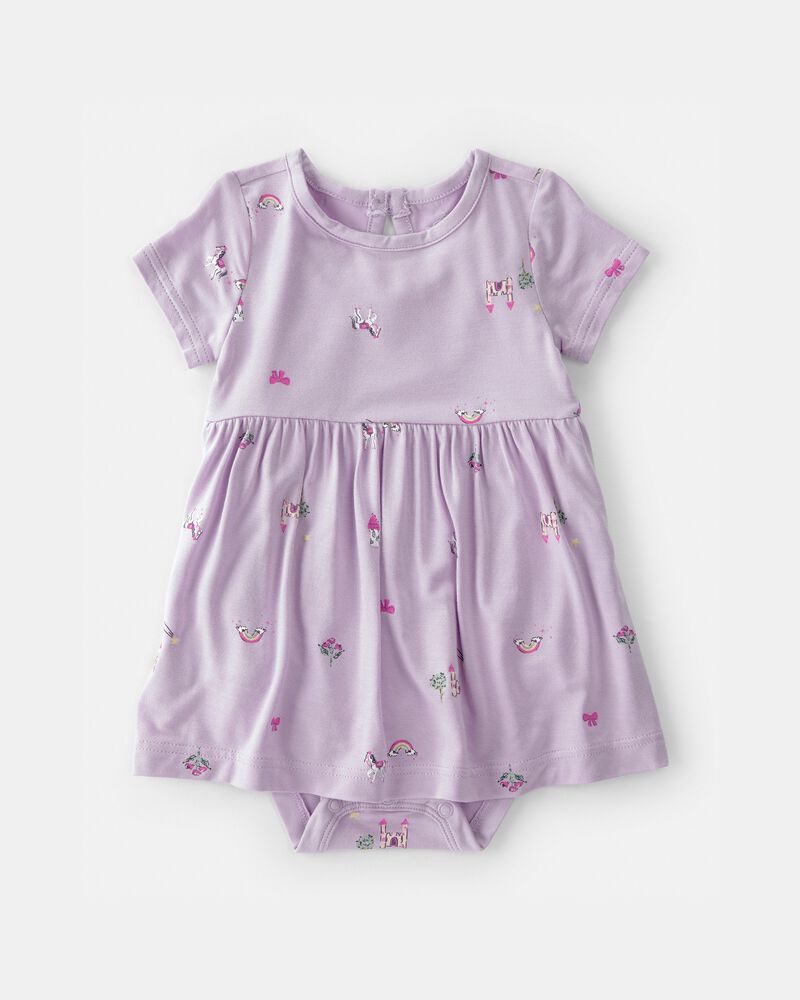 Baby Girl Fairytale Short-Sleeve PurelySoft Bodysuit Dress - Purple, image 1 of 5 slides