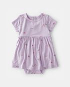 Baby Girl Fairytale Short-Sleeve PurelySoft Bodysuit Dress - Purple, image 1 of 5 slides