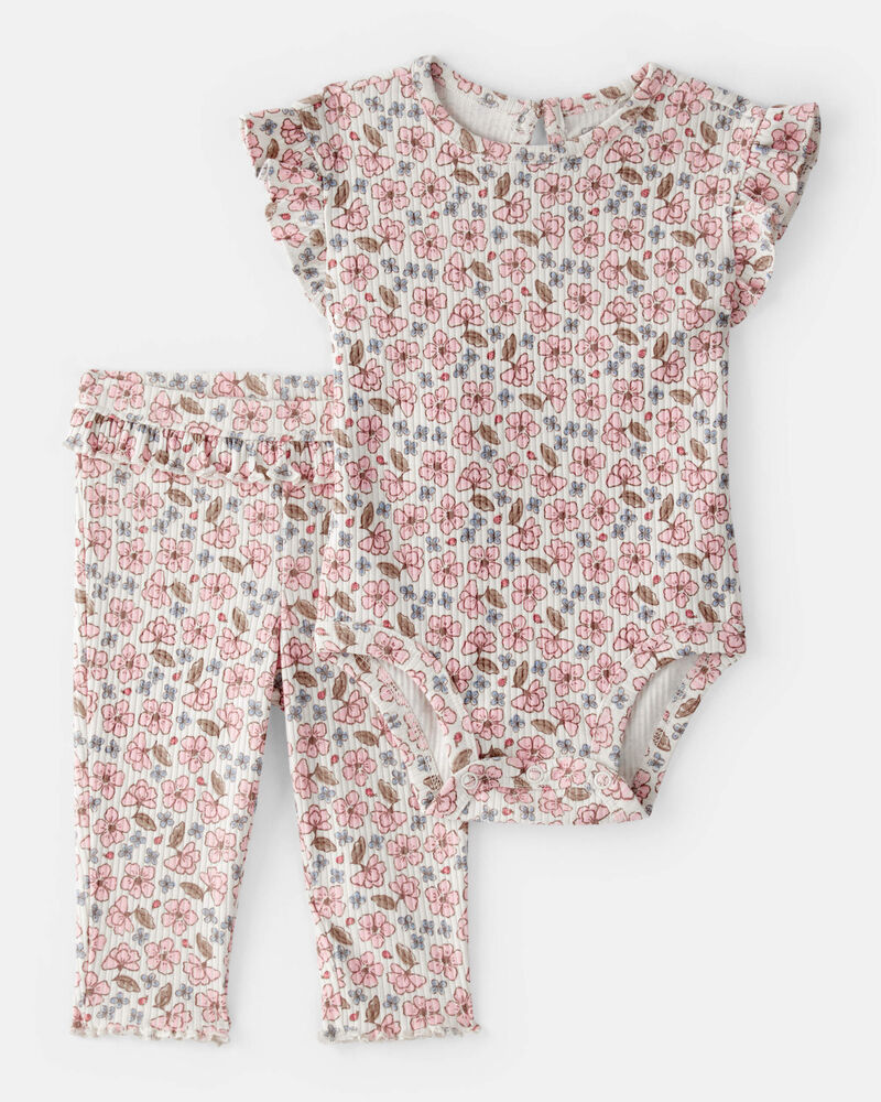 Baby Girl Ruffle Floral Bodysuit & Pant Set , image 1 of 3 slides